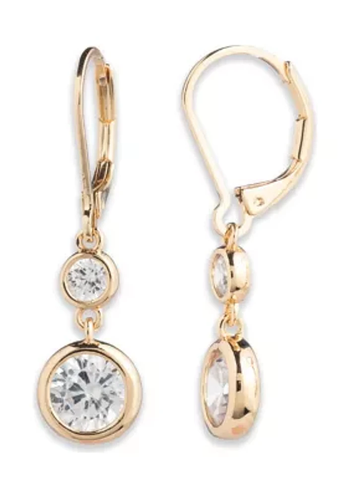 Gold Tone Crystal Cubic Zirconia Double Drop Earrings