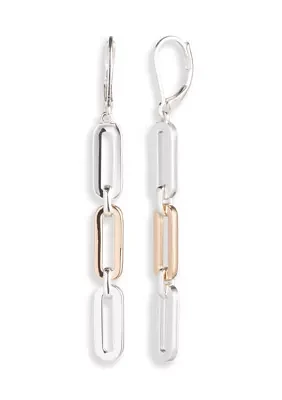 Two Tone Link Linear Earrings