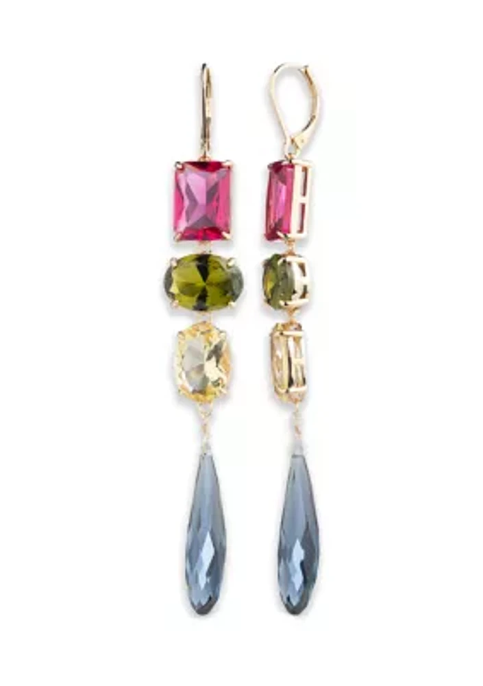 Gold Tone Multi Stone Linear Earrings