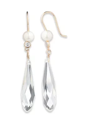 Silver Tone Black Pearl Stone Drop Earrings