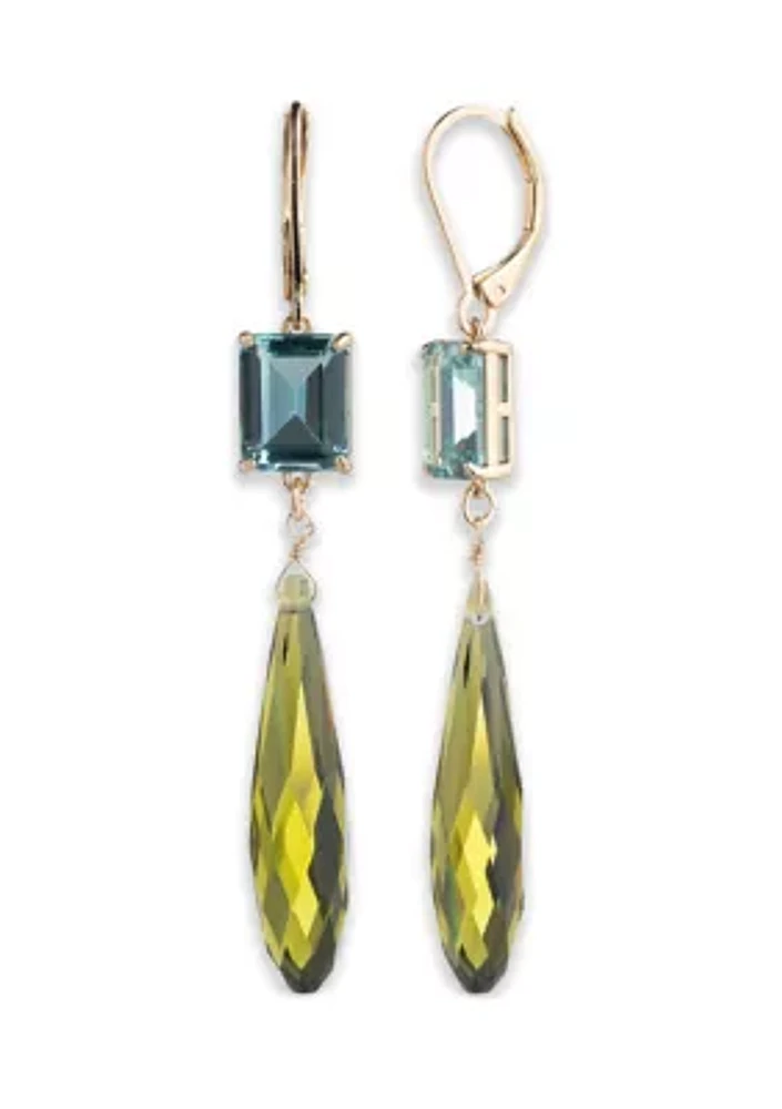 Gold Tone Multi Stone Double Drop Earrings