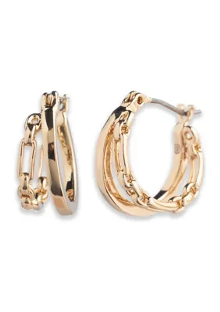 Gold Tone 15 Millimeter Split Hoop Earrings