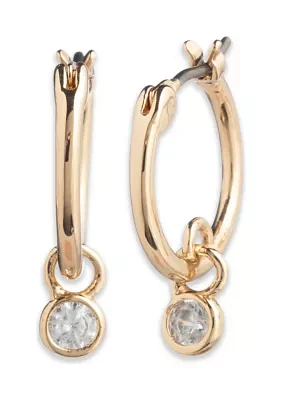 Gold Tone 12 Millimeter Crystal Cubic Zirconia Huggie Earrings