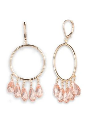 Gold Tone 30 Millimeter Pink Beaded Hoop Earrings