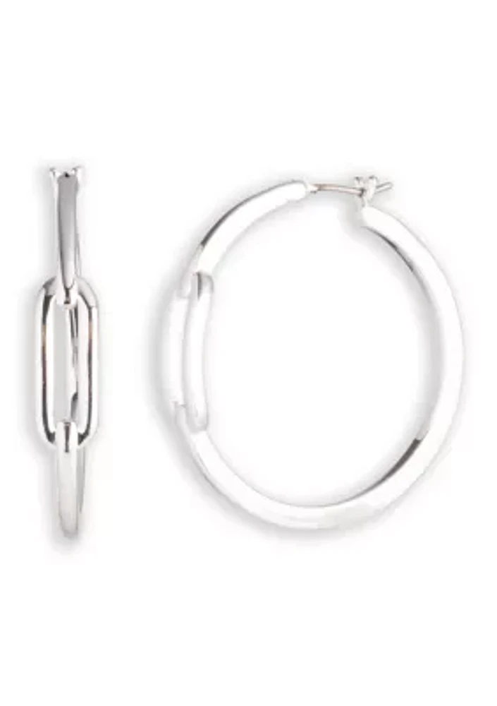 Silver Tone Link Hoop Earrings