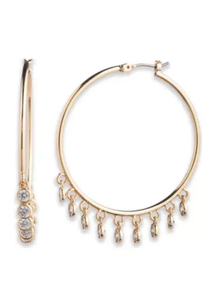 Gold Tone 40 Millimeter Crystal Shaky Cubic Zirconia Hoop Earrings