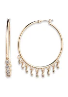 Gold Tone 40 Millimeter Crystal Shaky Cubic Zirconia Hoop Earrings