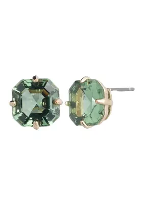 Green Stone Cushion Stud Earrings