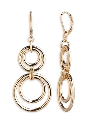 Gold Tone Open Circle Double Drop Earrings