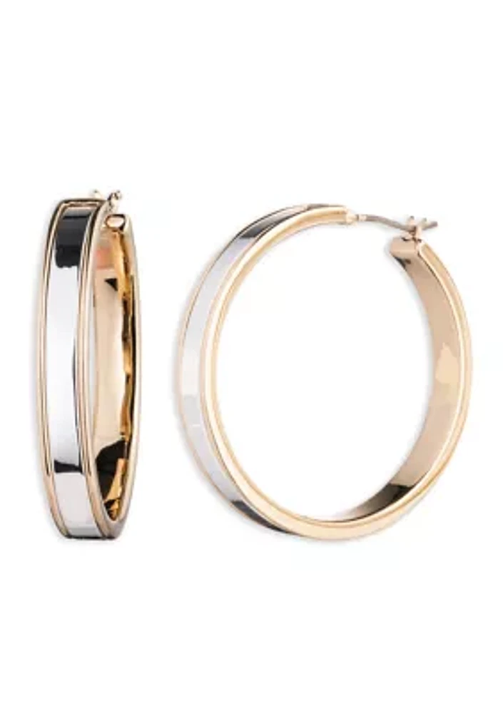 Two Tone 35 Millimeter Hoop Earrings