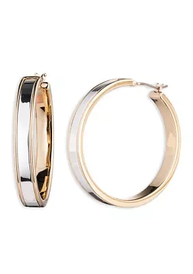 Two Tone 35 Millimeter Hoop Earrings