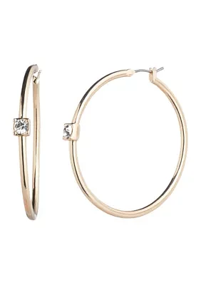 Gold Tone Stone Hoop Earrings