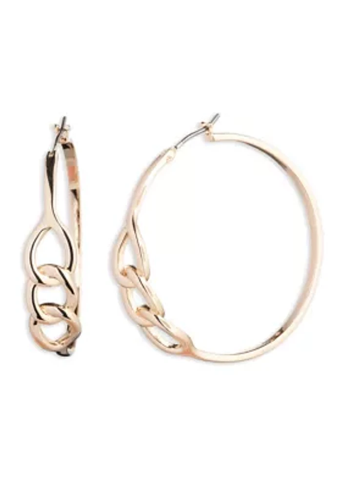 Gold Tone 40 Millimeter Gold Link Hoop Earrings