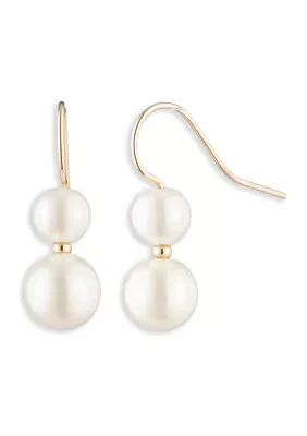 Gold Tone Pearl Double Drop Earrings