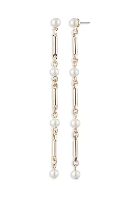 Gold Tone Pearl Linear Earrings