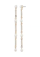 Gold Tone Pearl Linear Earrings