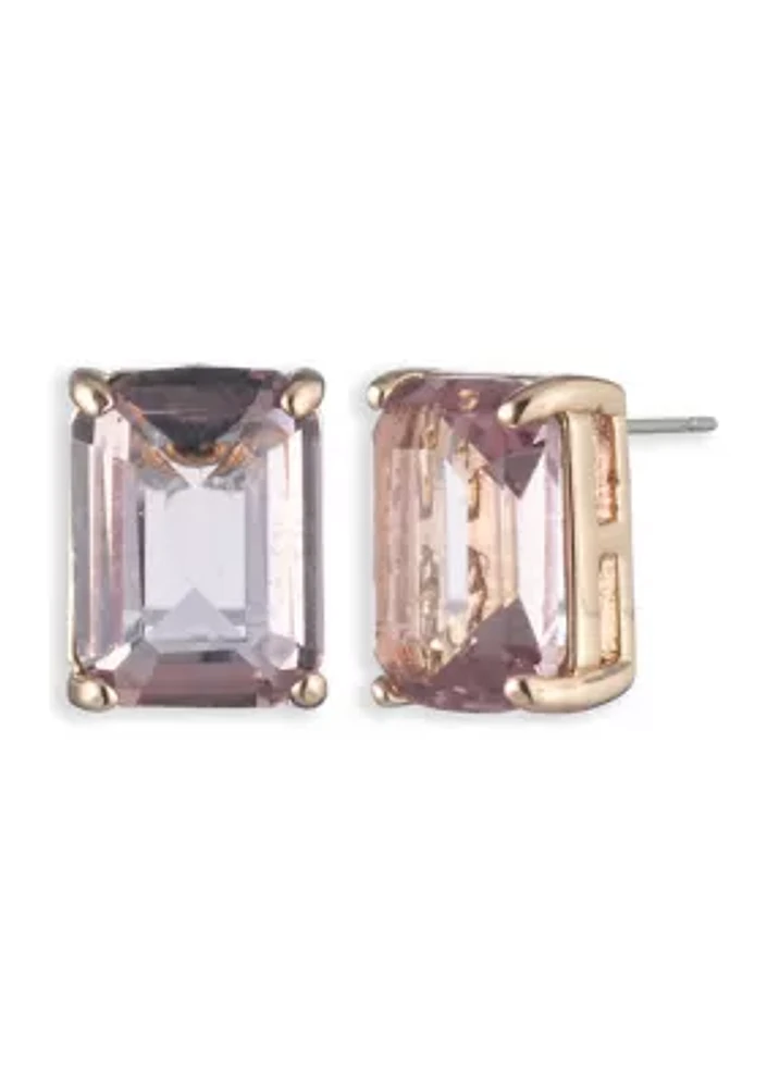 Gold Tone Pink Stone Stud Earrings