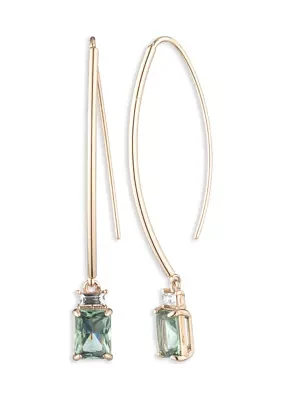 Gold Tone Light Green Stone Threader Earrings