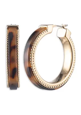 Gold Tone Tortoise Hoop Earrings