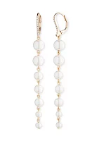 Gold Tone White Pearl Linear Earrings