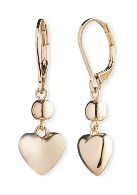 Gold Tone Puffy Heart Drop Earrings