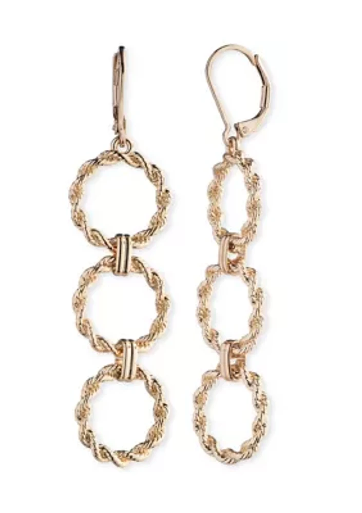 Gold Tone Rope Link Linear Earrings