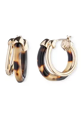 Gold Tone Tortoise 25 Millimeter Split Hoop Earrings