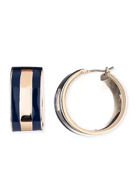 Gold Tone Navy 25 Millimeter Wide Hoop Earrings