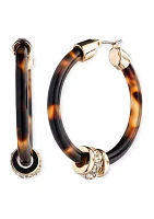 Gold Tone Tortoise 35 Millimeter Rondelle Hoop Earrings