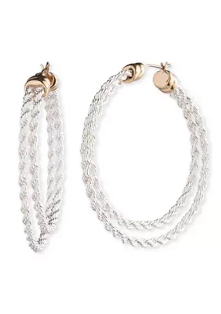 Two Tone Millimeter Split Hoop Earrings