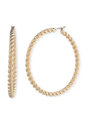 Gold Tone 50 Millimeter Rope Hoop Earrings