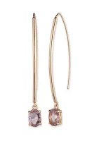 Gold Tone Oval Stone Threader Earrings