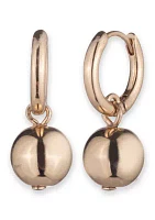 12 Millimeter Gold Tone Bead Drop Hoop Earrings