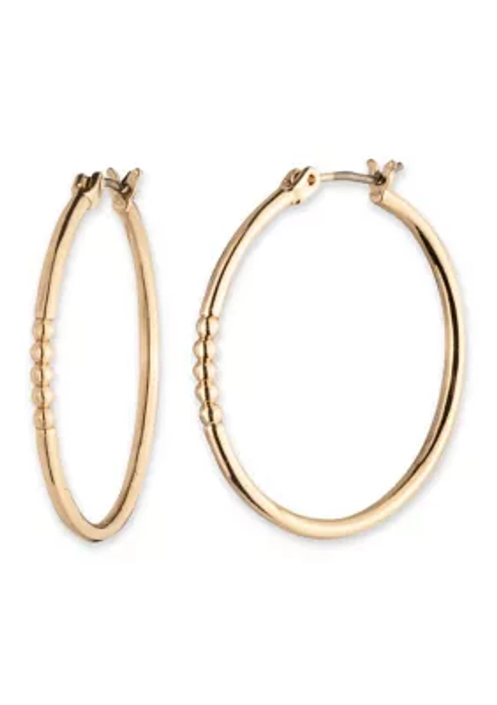 30 Millimeter Gold Tone Bead Hoop Earrings