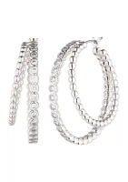 30 Millimeter Silver Tone Bead Split Hoop Earrings