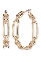 35 Millimeter Gold Tone Link Hoop Earrings