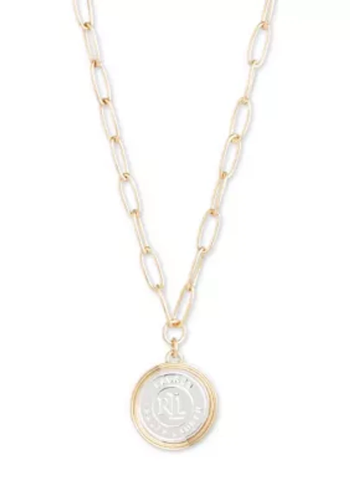 Two-Tone 17 Inch LRL Coin Pendant Necklace