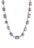 Silver Tone 16'' Multi Purple Stone Collar Necklace