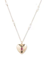 Gold Tone 16" Fuchsia Heart Pendant Necklace