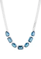 Silver Tone 16" Blue Stone Frontal Necklace