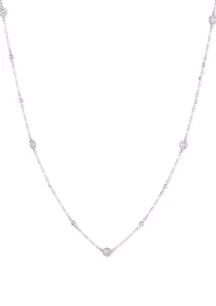 Silver Tone 42" Crystal Pave Disc Strand Necklace