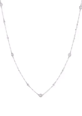 Silver Tone 42" Crystal Pave Disc Strand Necklace