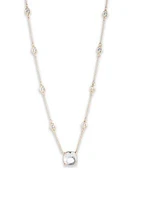 Gold Tone 16" Crystal Cushion Pendant Necklace 