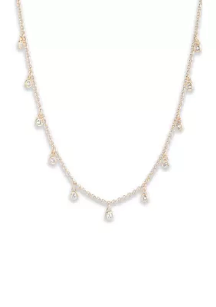 Gold Tone 16" Crystal Shaky Cubic Zirconia Frontal Necklace