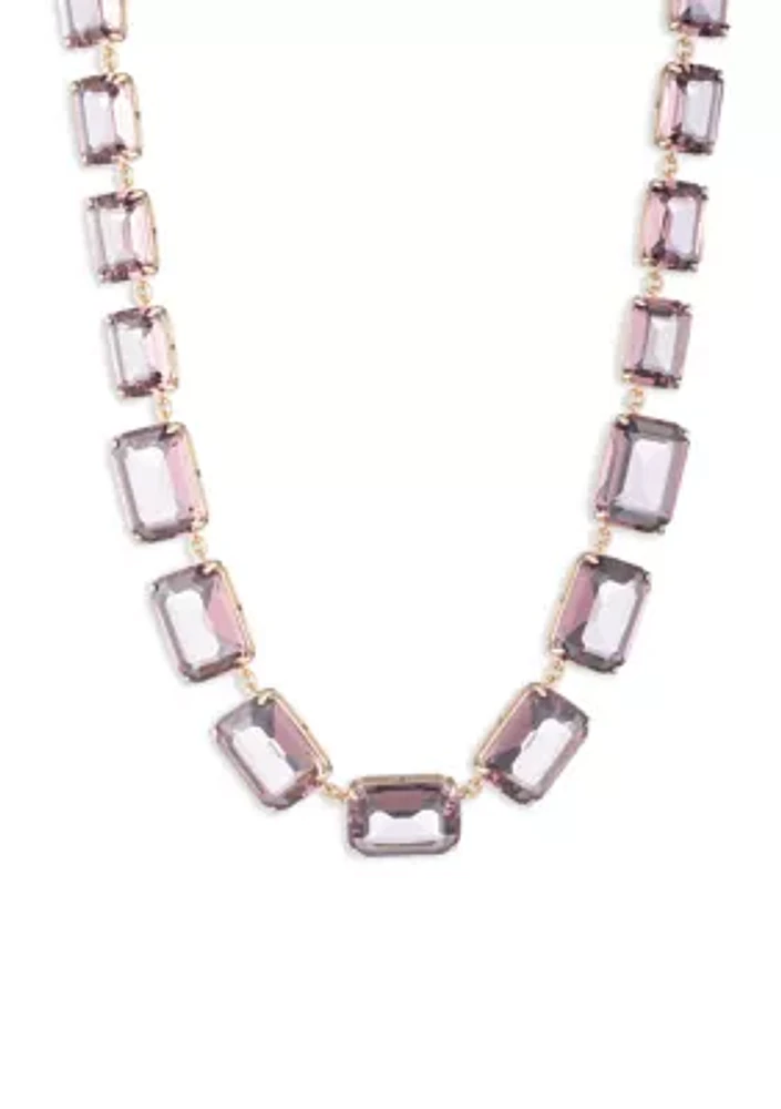 Gold Tone 16'' Pink Stone Collar Necklace