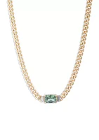 Gold Tone 16" Light Green Stone Frontal Necklace