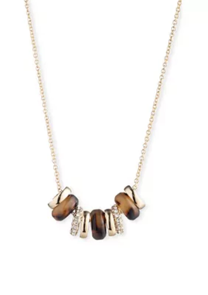 Gold Tone Tortoise Rondelle Frontal Necklace