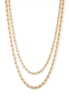 Gold Tone 2 Row Rope Chain Necklace