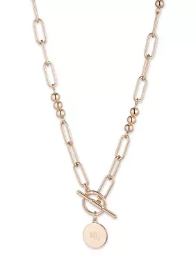 Gold Tone Bead Link Pendant Necklace