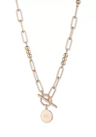 Gold Tone Bead Link Pendant Necklace